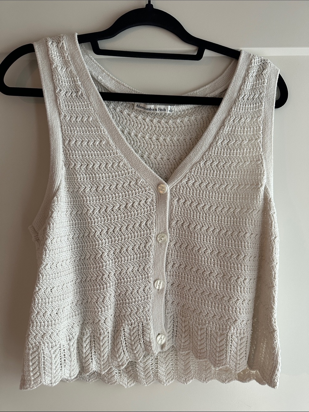Abercrombie & Fitch Cream Knit V-Neck Button Tank